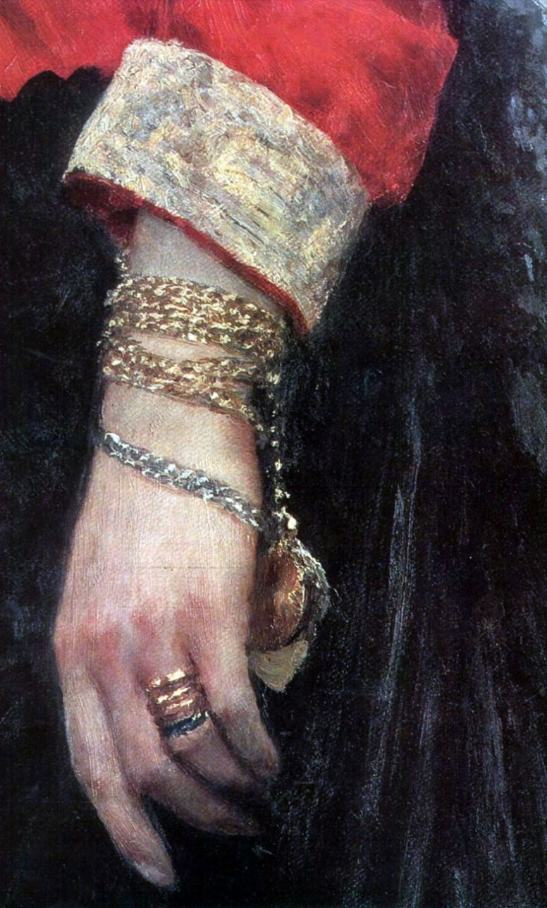 Ilya Efimovich Repin. Portrait of Baroness Varvara Ivanovna Ikskyul von Hildebrandt. Detail