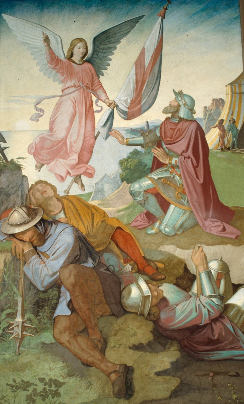 Johann Friedrich Overbeck. The frescoes of the villa Massimo, Tasso Hall: The Archangel Gabriel commands Godfrey of Bouillon to liberate Jerusalem