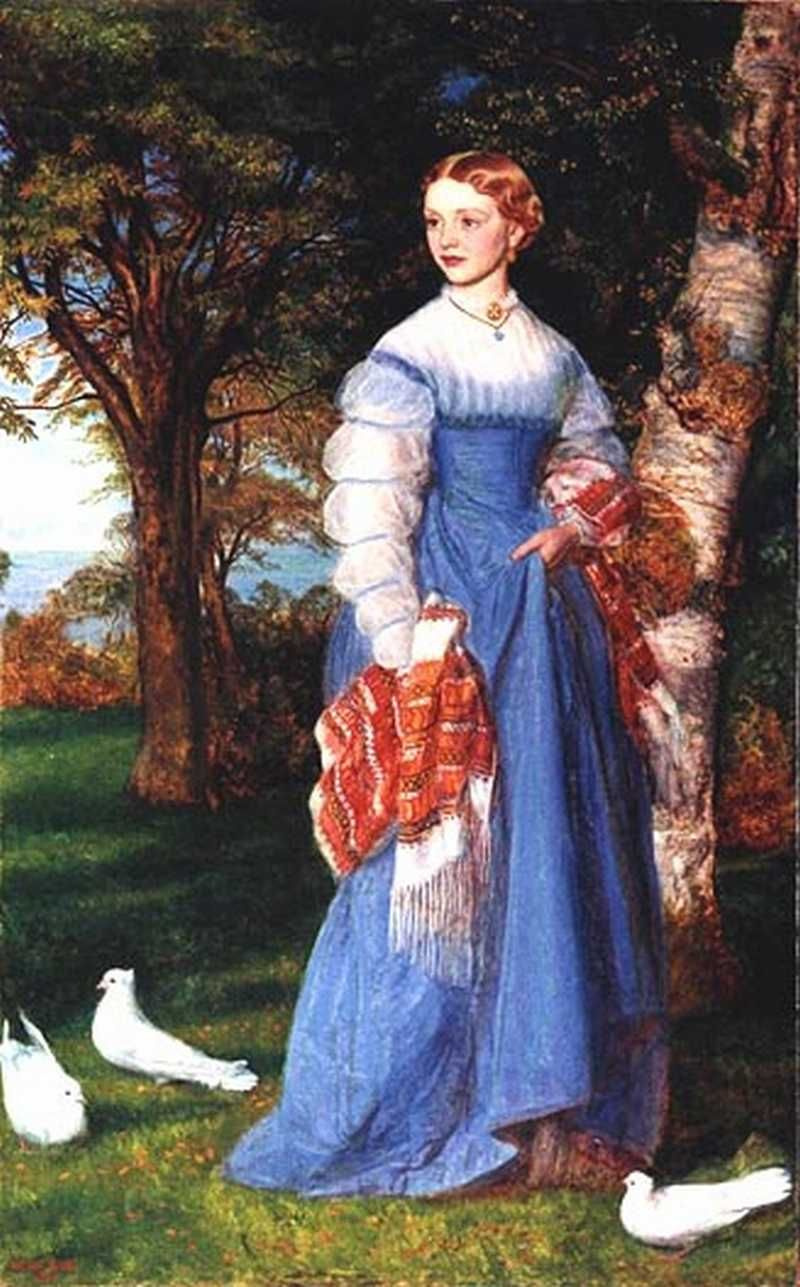 Arthur Hughes. Portrait of Mrs. Louise Jenner in Edinburgh Landscape