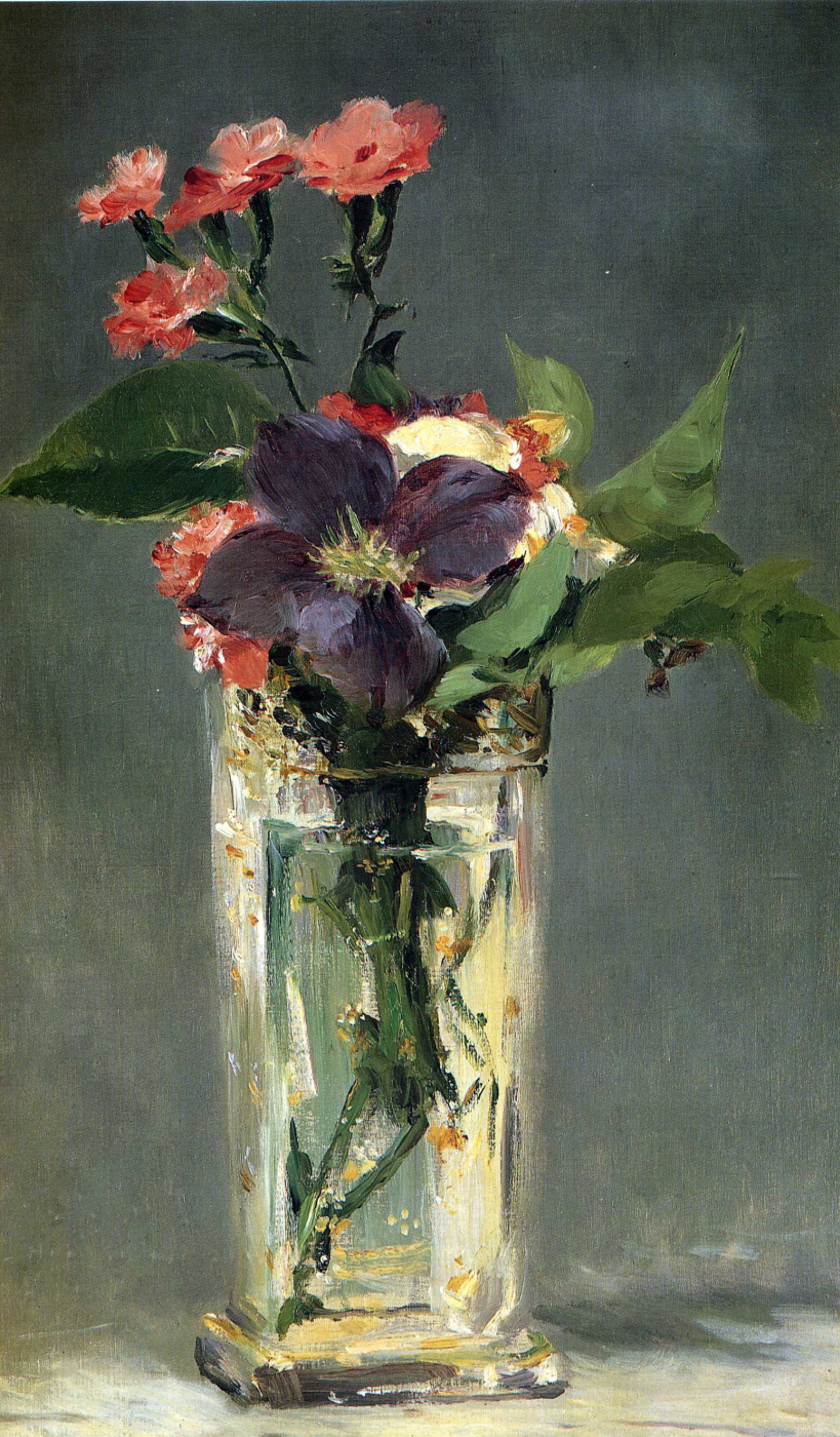 Edouard Manet. Carnations and clematis in a crystal vase