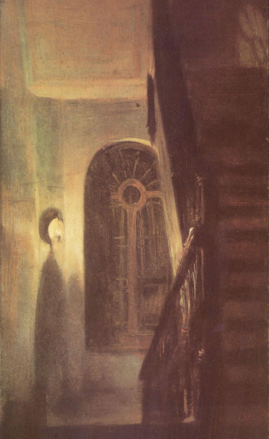 Adolf Friedrich Erdmann von Menzel. Hallway and stairs in the night