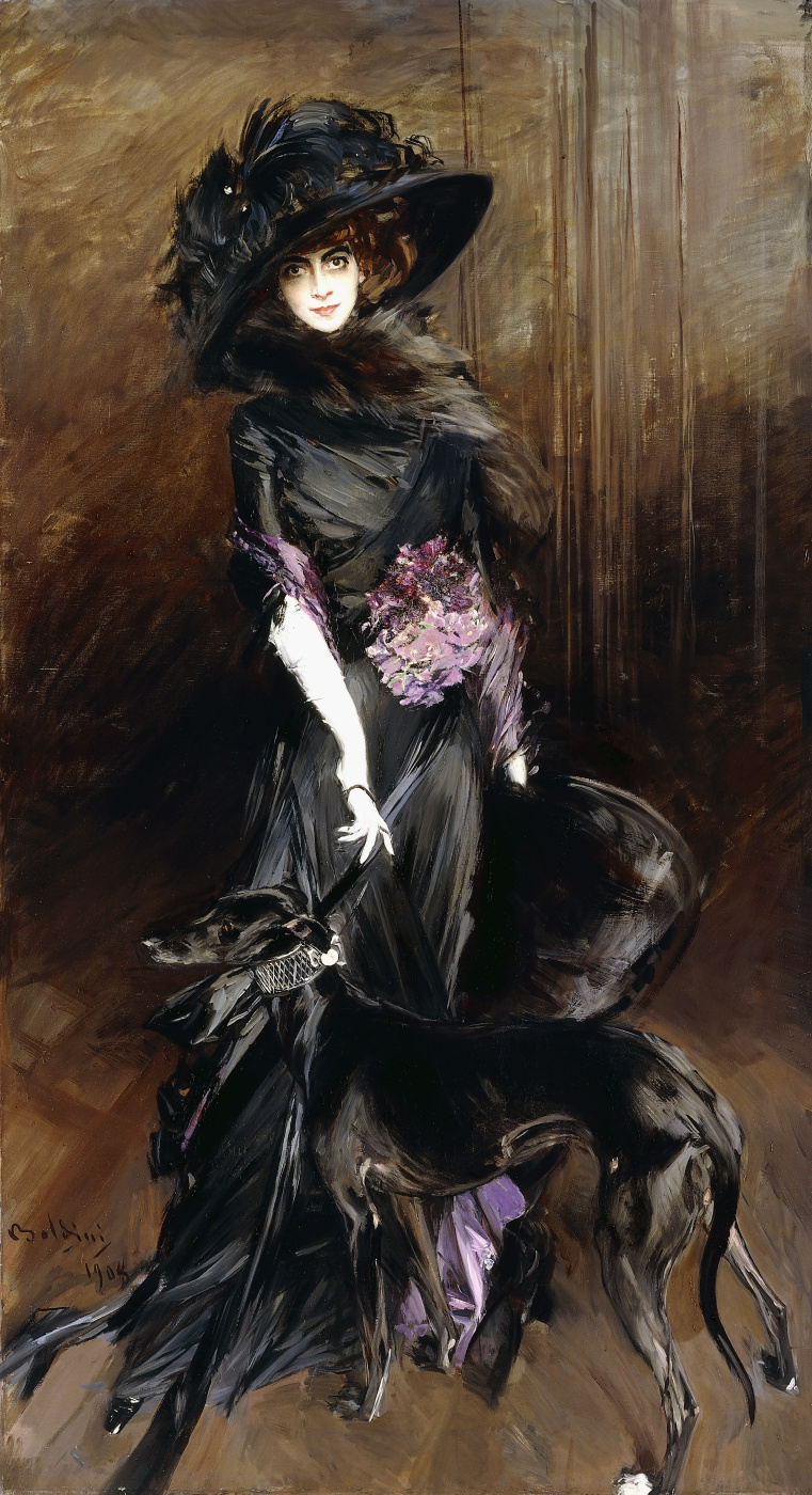 Giovanni Boldini. Porträt der Marquise Louise Casati mit Windhund