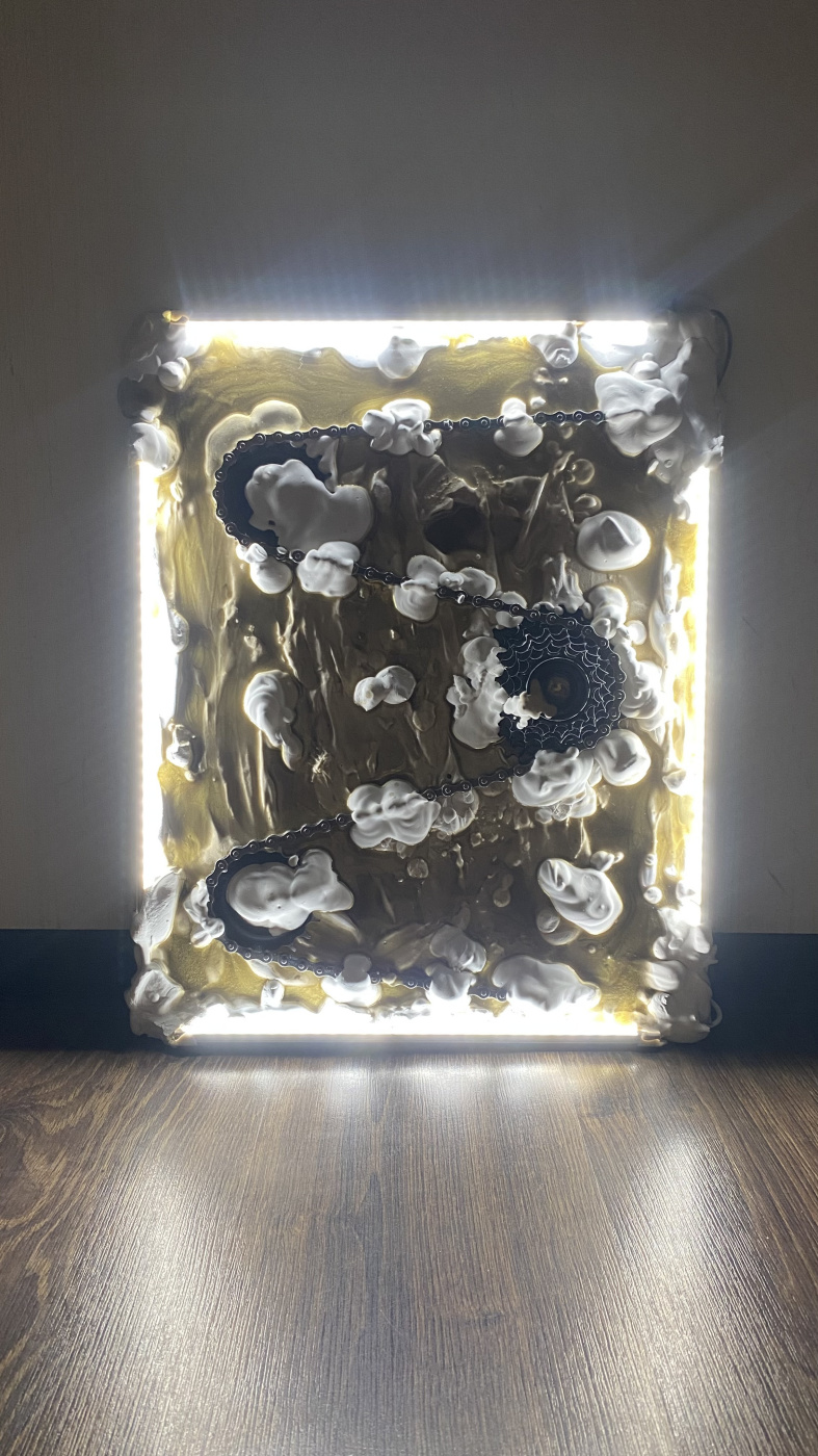 Illuminated painting made of plaster and resin