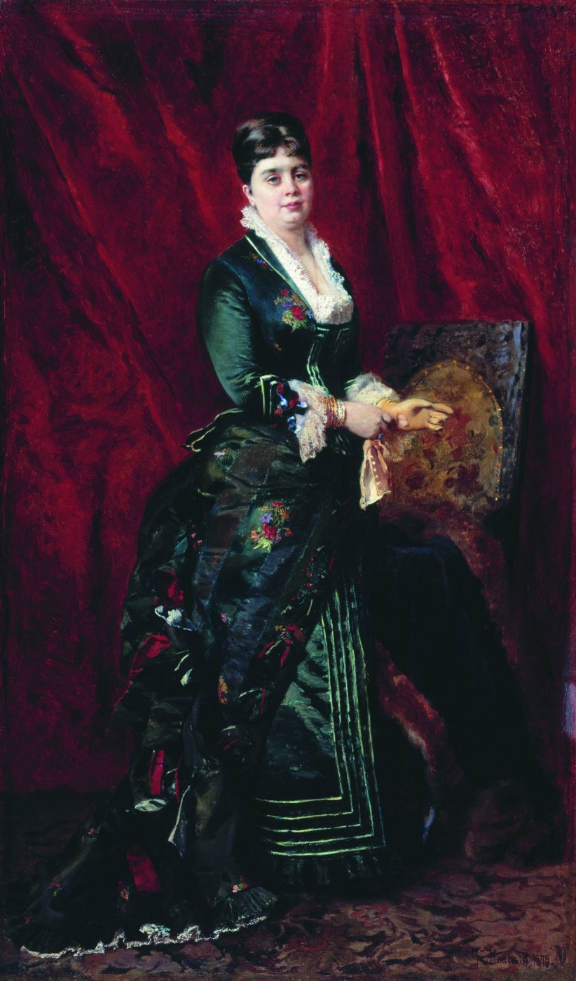 Konstantin Makovsky. Portrait of a young woman in a green dress
