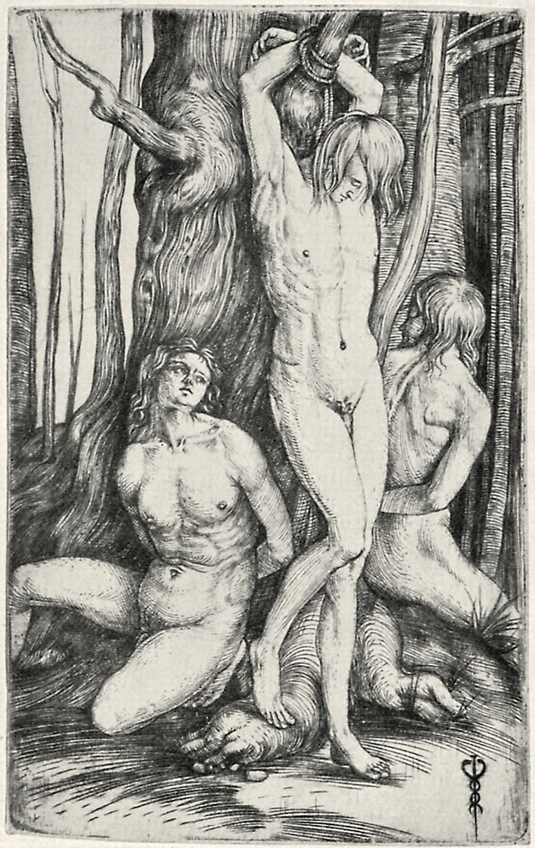 Jacopo de Barbary. Three naked men, tied to a tree
