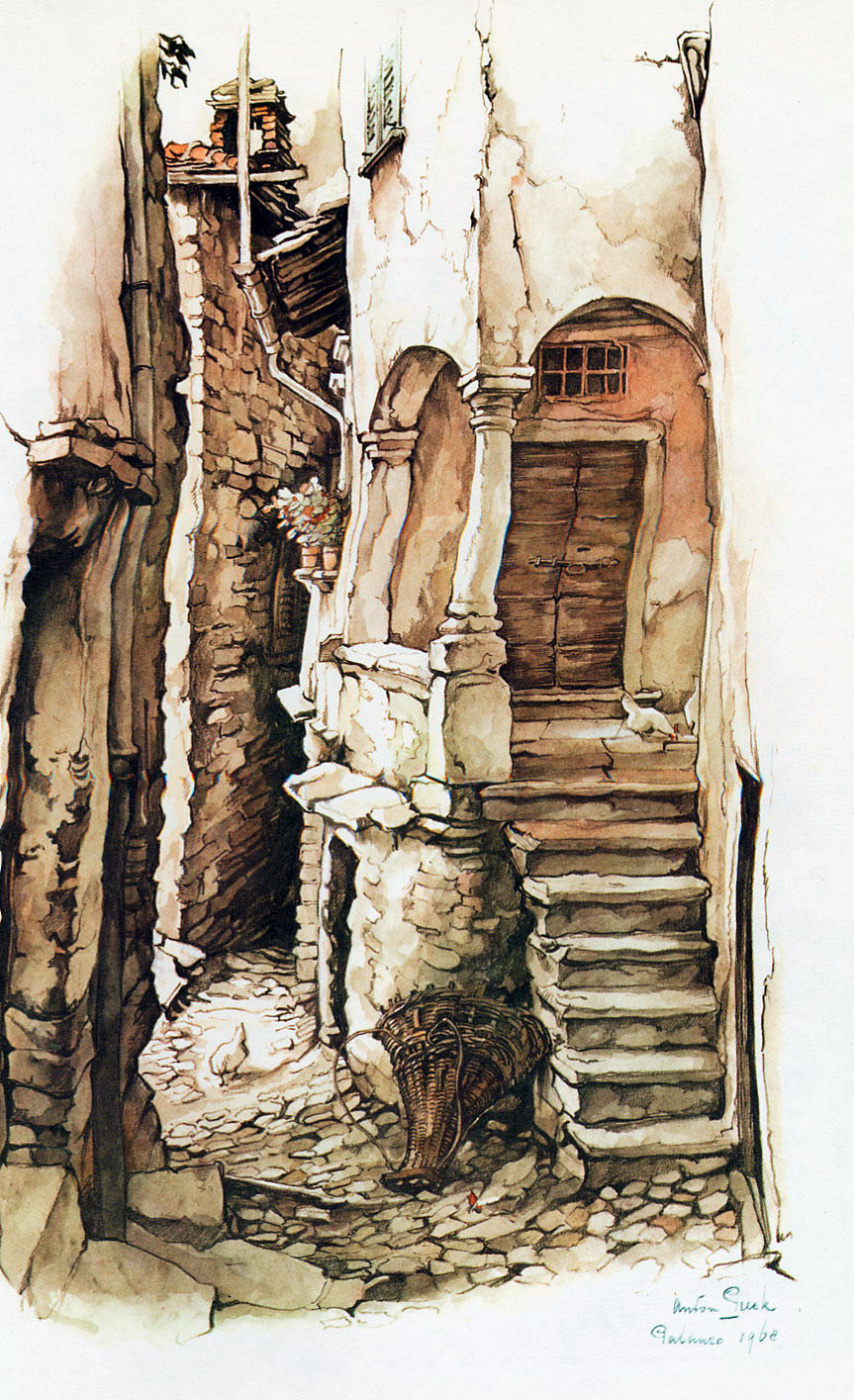 Anton Pieck. The lane with entrance to the house