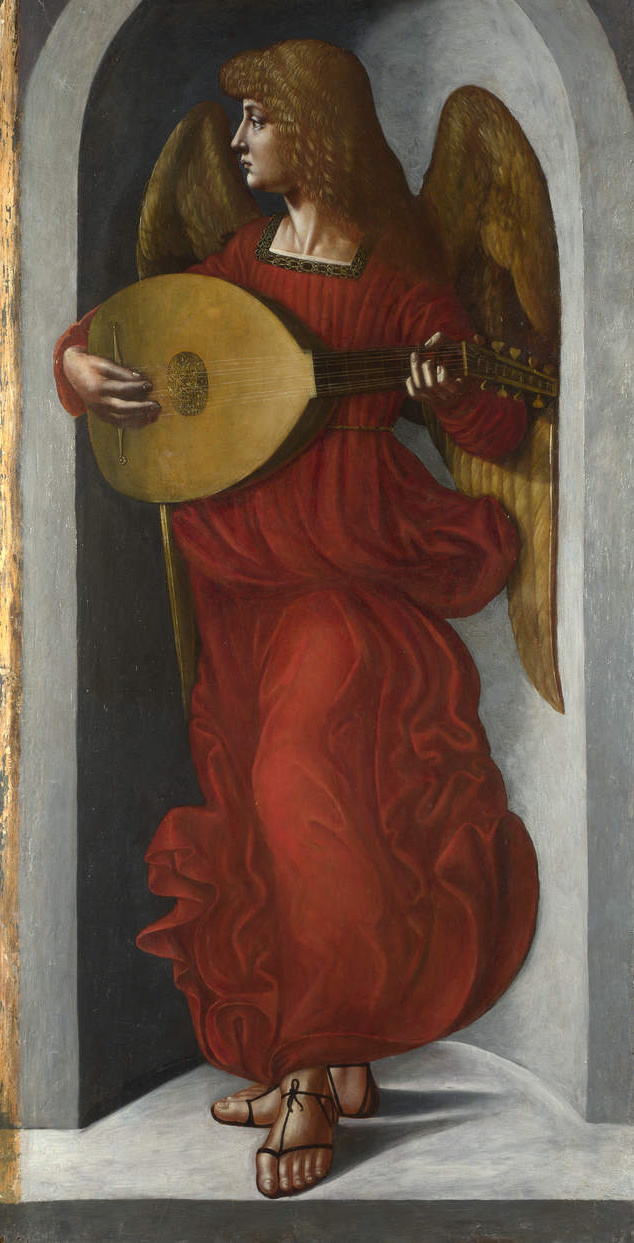 Giovanni Ambrogio de Predis. An angel in red with lute