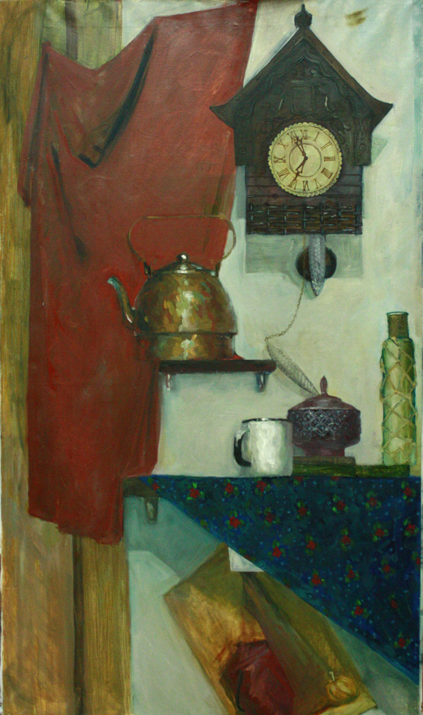 Elena Snigovskaya. Still life with clock