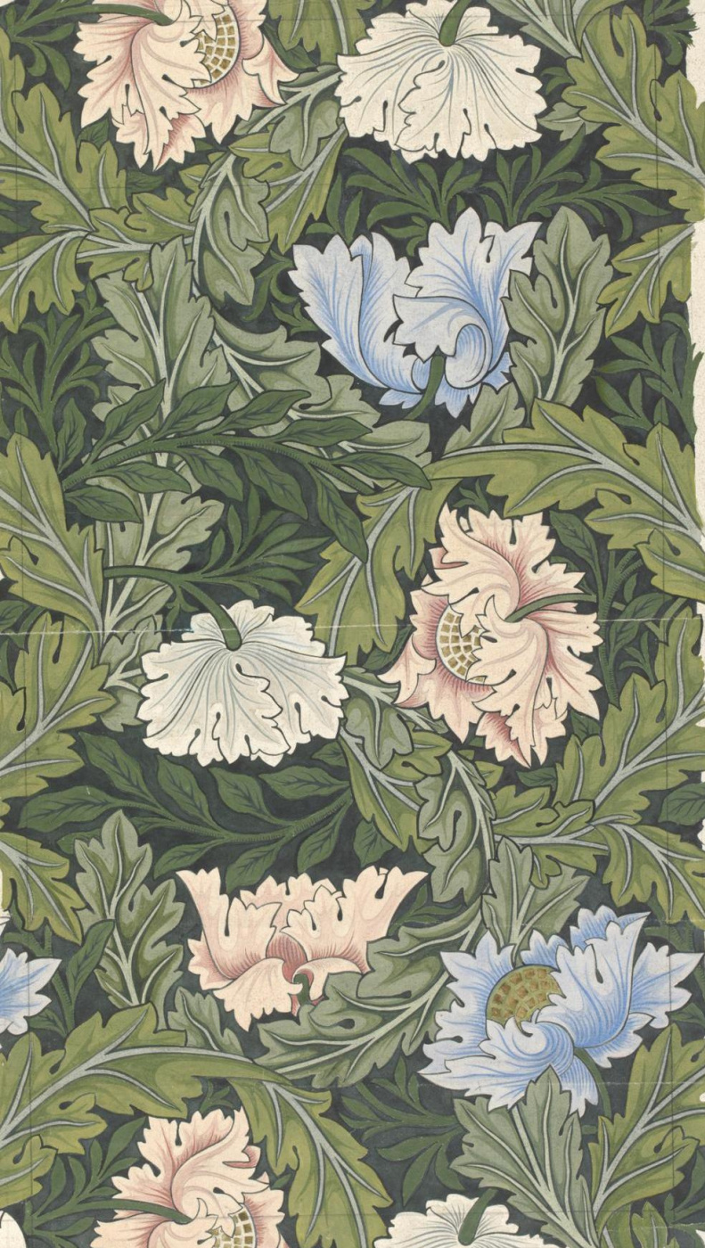 William Morris. Floral design with pink poppies