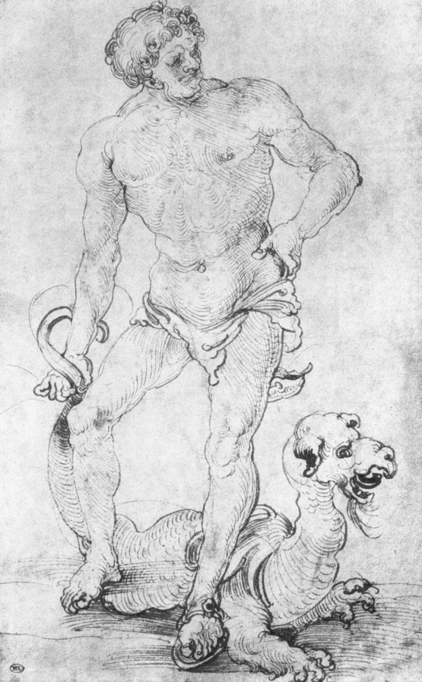 Hans Scheufelain. A naked man with a dragon