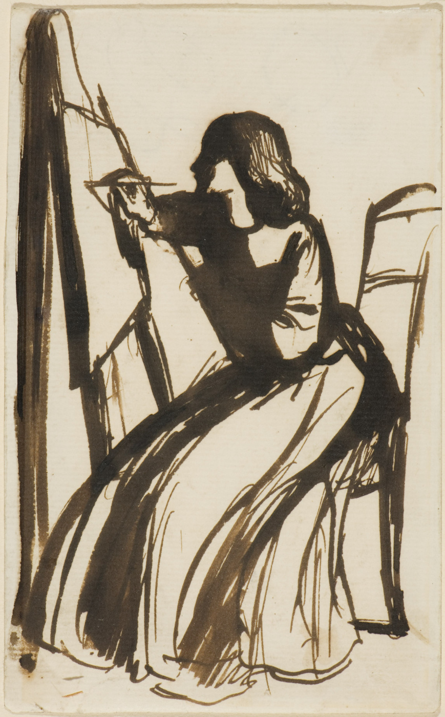 Dante Gabriel Rossetti. Elizabeth Siddal sitting in front of the easel