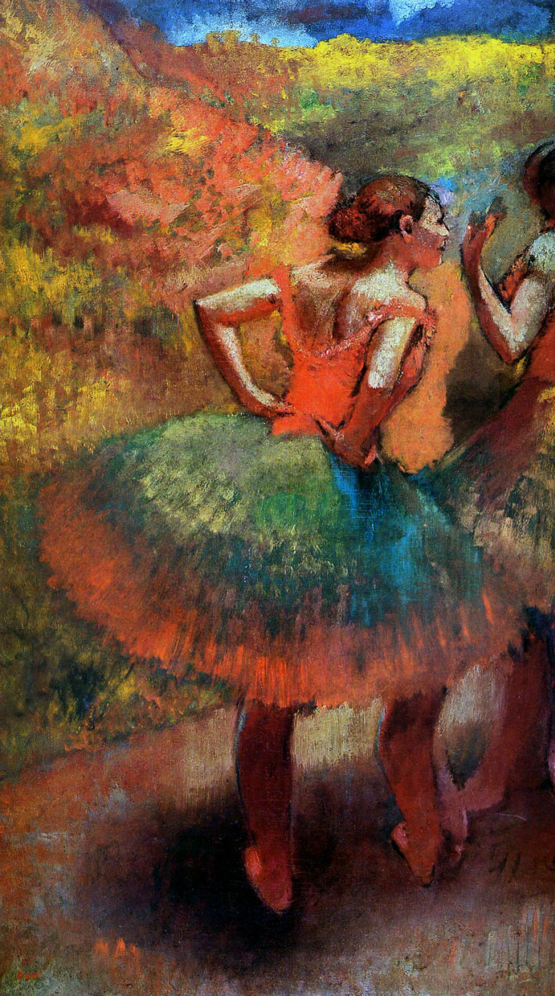 Edgar Degas. Two dancers in green skirts