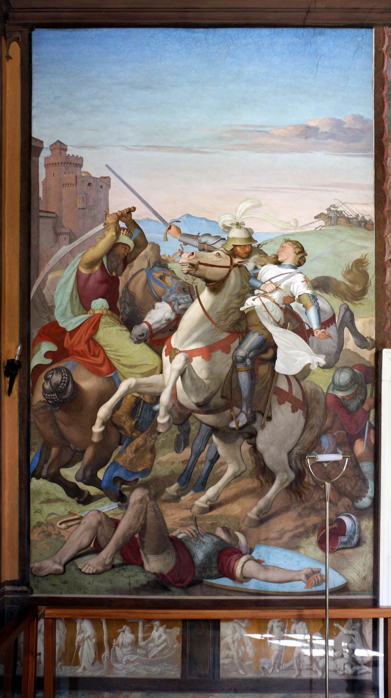 Johann Friedrich Overbeck. The frescoes of the villa Massimo, Tasso Hall: Argante, Rinaldo and Clorinda in battle