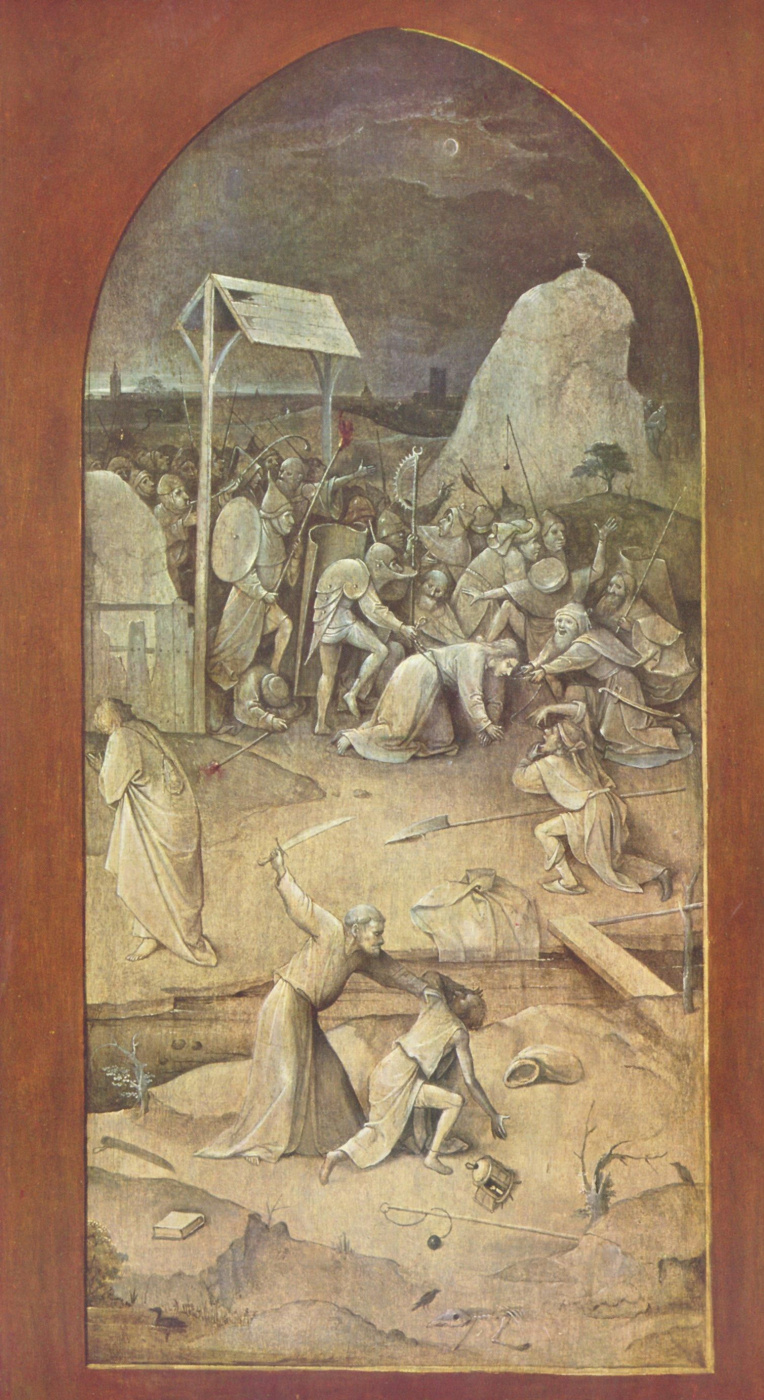 Hieronymus Bosch. The taking of Christ into custody. Triptych "The Temptation Of St. Anthony". Left outer fold