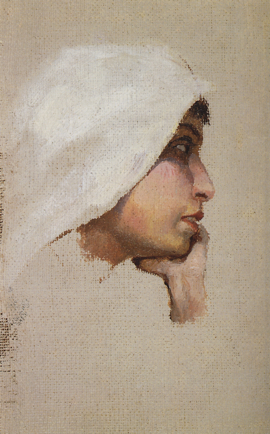 Vasily Dmitrievich Polenov. Kopf einer jungen Frau in einer weißen Bettdecke. Studie zum Gemälde "Christus und der Sünder (Wer ist ohne Sünde?)"