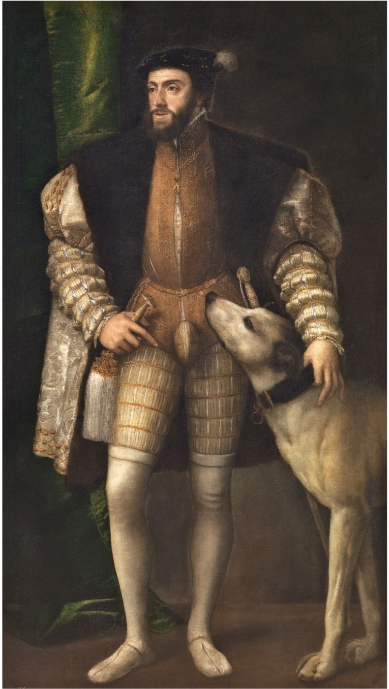 Titian Vecelli. Portrait of Emperor Charles V with a dog