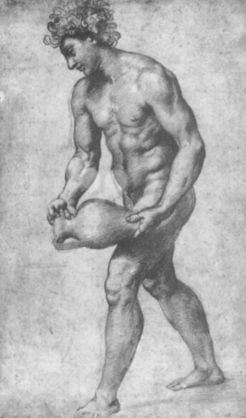 Raphael Santi. Study for the frescoes of the Loggia of psyche, Bacchus with amphora for wine