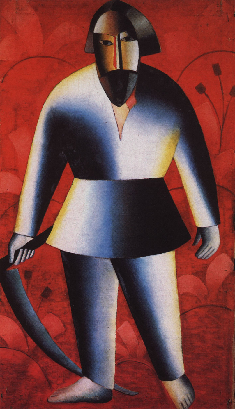 Kazimir Malevich. Reaper on red background