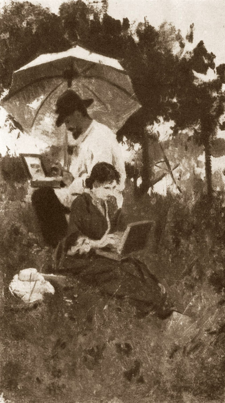 阿列克谢 斯捷潘诺维奇 斯捷潘诺夫（1858-1923）. I. I. Levitan和S. P. Kuvshinnikov在草图上。 1887年