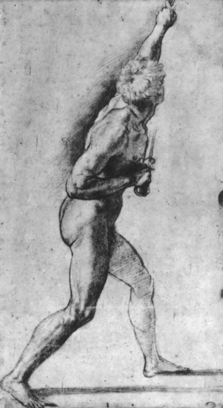 Raphael Santi. Nude with a sword. Study for the paintings of the Hall of Constantine, the fresco "Battle of Constantine"