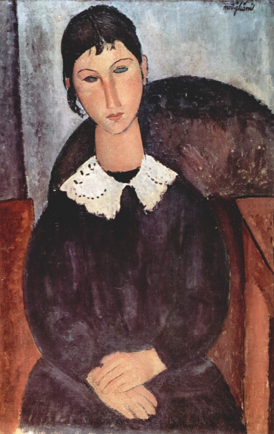 Amedeo Modigliani. Elvira. Portrait of a girl with white collar