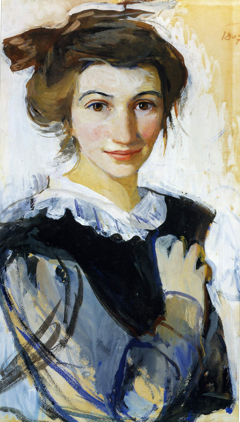 Zinaida Serebryakova. 黑色礼服的自画象有白领的