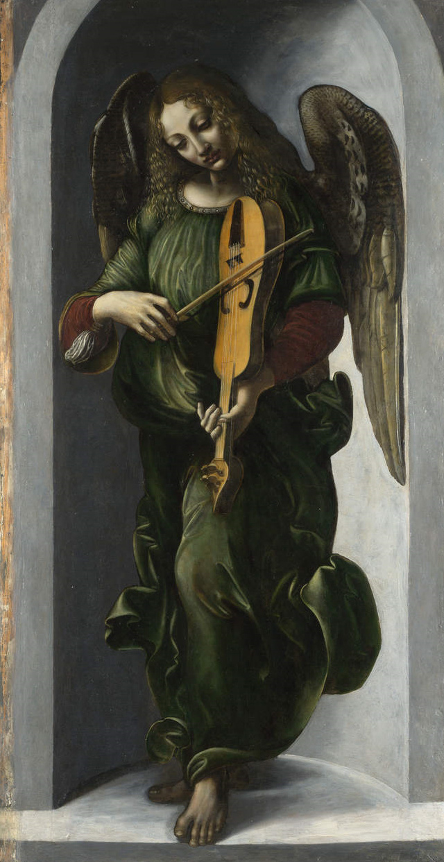 Giovanni Ambrogio de Predis. Angelo in verde che suona una lira da braccio