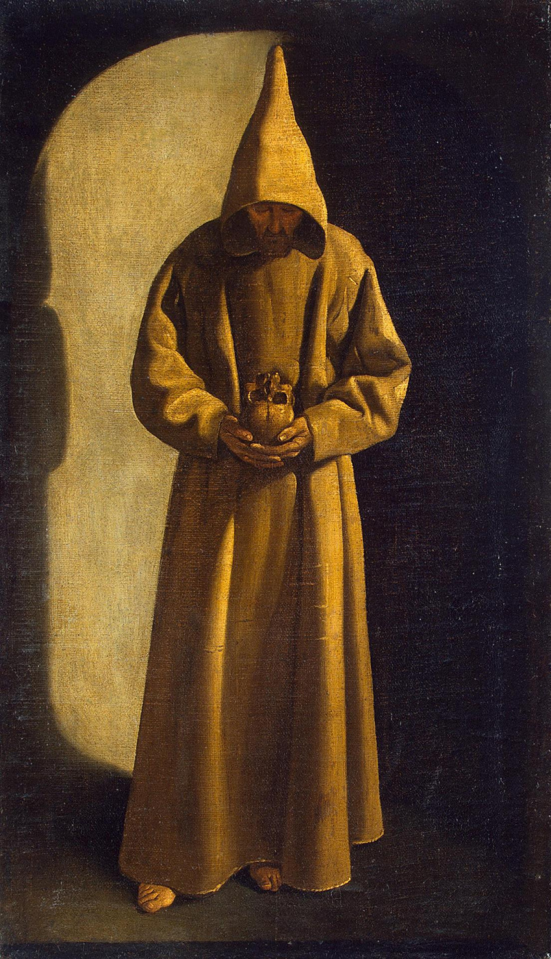 Francisco de Zurbaran. Saint Francis standing with a skull in his hands