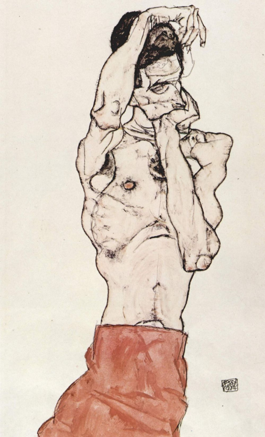 Egon Schiele. Nude with red scarf