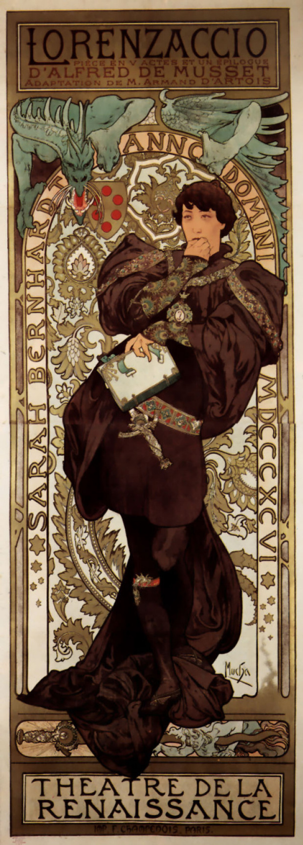 Alfons Mucha. Lorenzacio. Affiche publicitaire pour Sarah Bernard