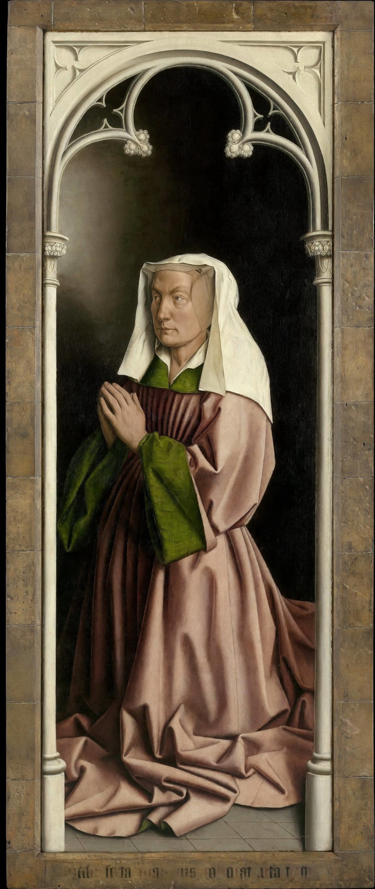 Jan van Eyck. The Ghent altar with closed doors. The wife of the donor (detail)