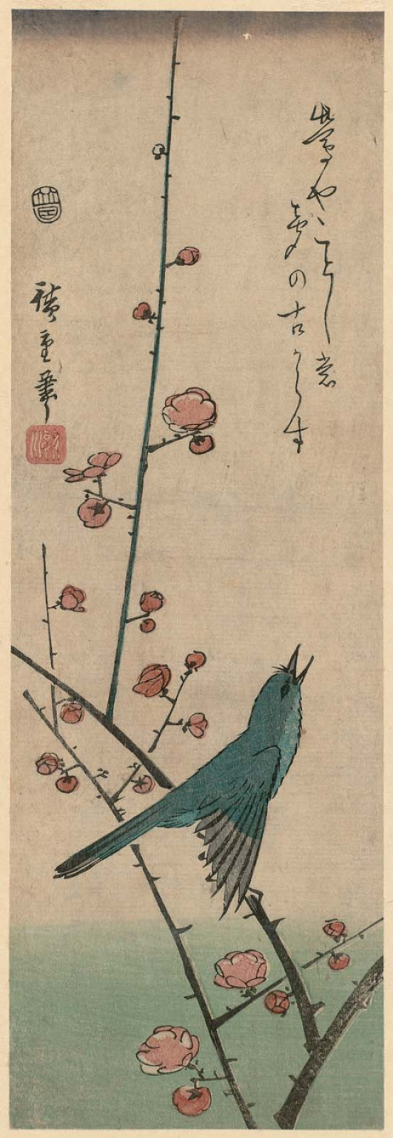 Utagawa Hiroshige. The Warbler on a blossoming branch. Series "Birds and flowers"