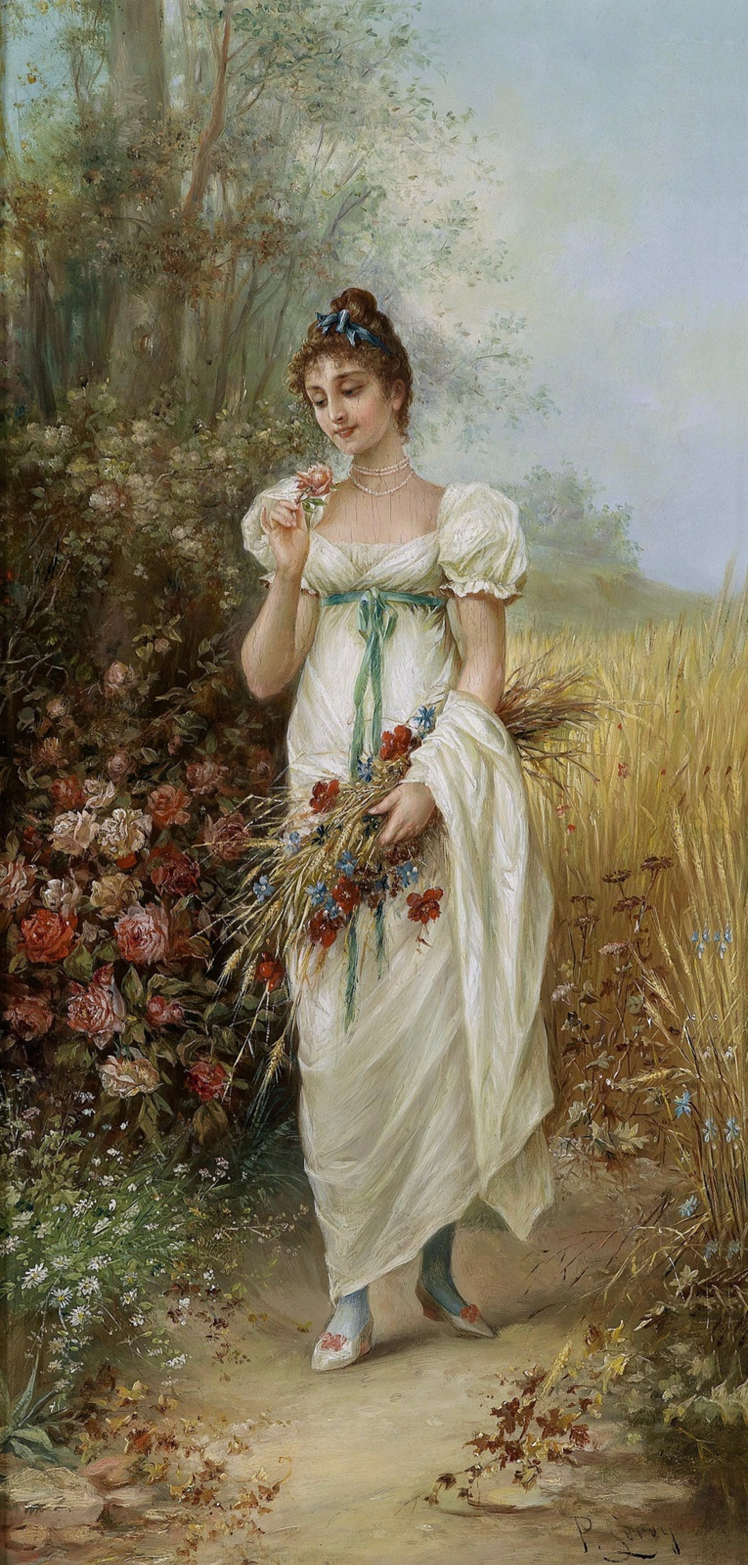 Girl with meadow flowers and roses, 25×53 cm by Hans Zack: History