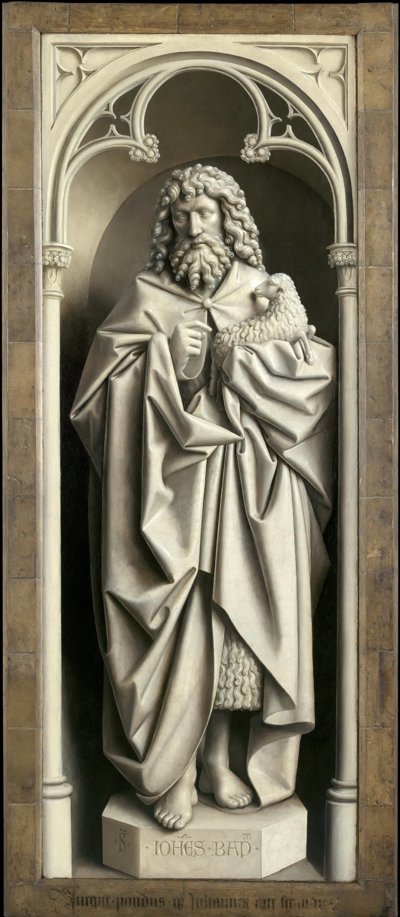 Губерт ван Эйк. Гентский алтарь с закрытыми створками. Иоанн Креститель (фрагмент)