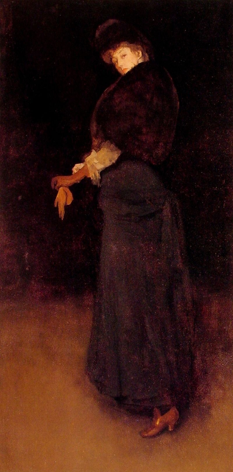 James Abbot McNeill Whistler. Arrangement in black: Lady in a yellow Shoe. Portrait of lady Archibald Campbell