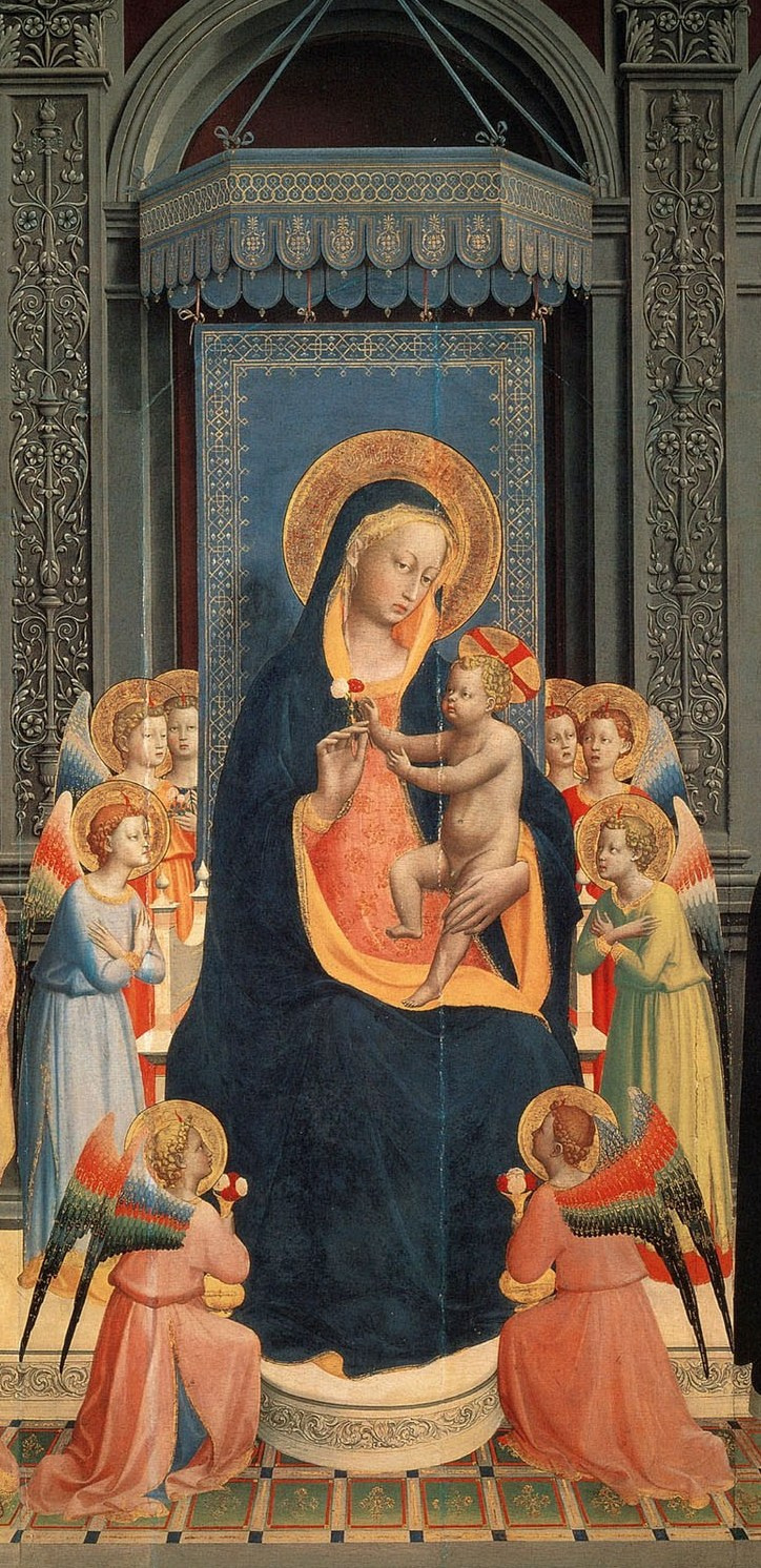 Fra Beato Angelico. Madonna and Child surrounded by eight angels. Altar of Saint Dominic in Fiesole