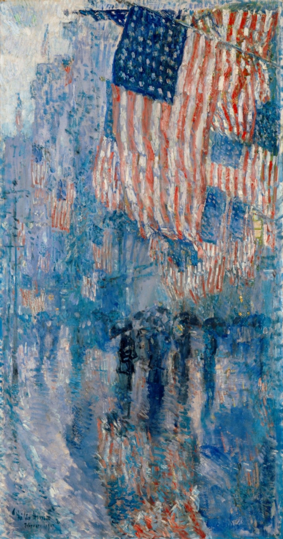 Childe Hassam. Avenue in the rain series ("Flags")