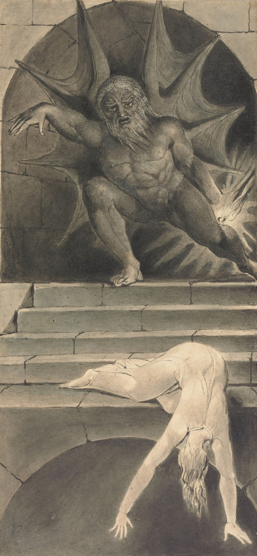 William Blake. Death pursuing the soul of the street life. Illustration to the poem by Robert Blair's "the Grave"