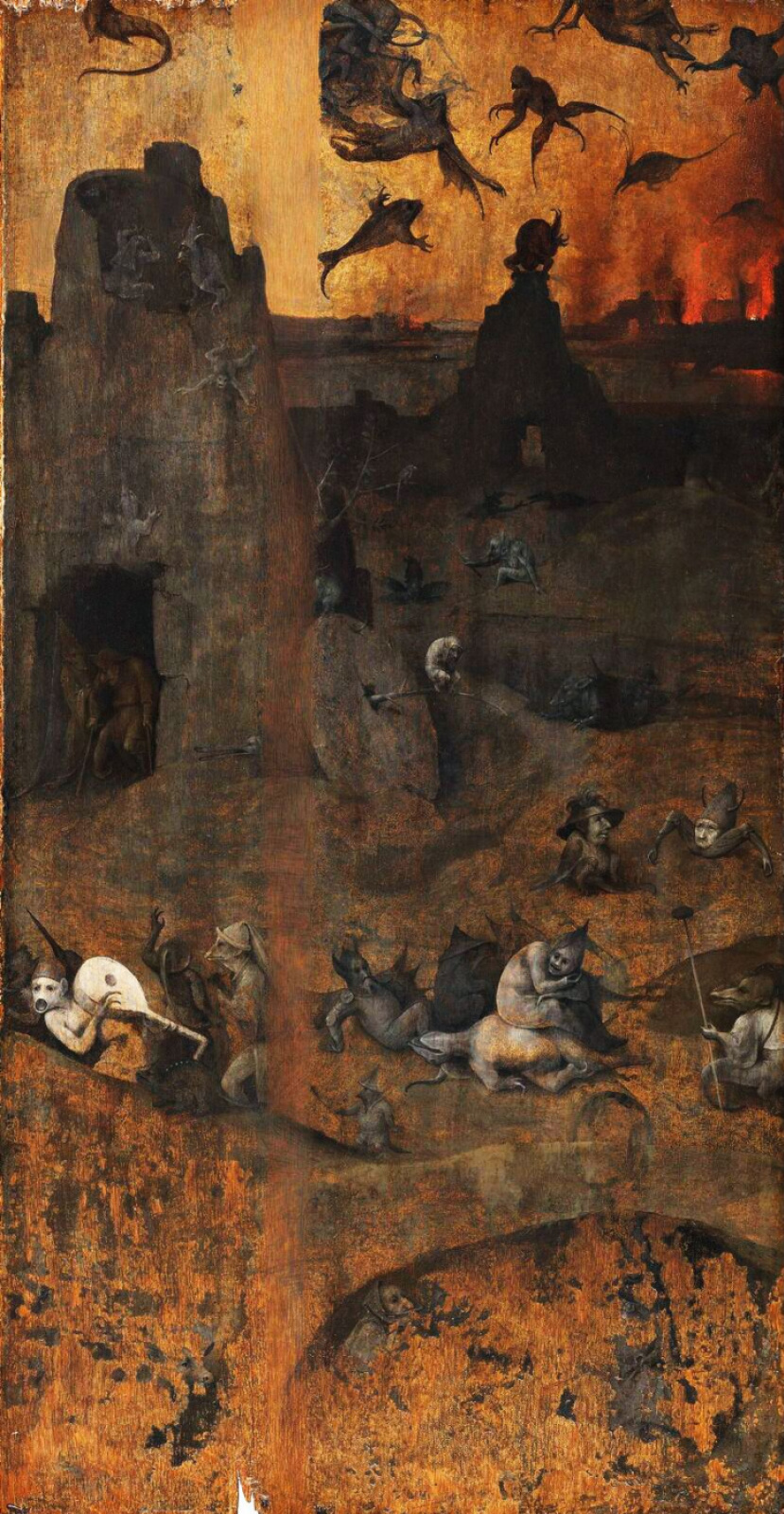 Hieronymus Bosch. The overthrow of the rebellious angels. Diptych Hell and the Flood. Right wing