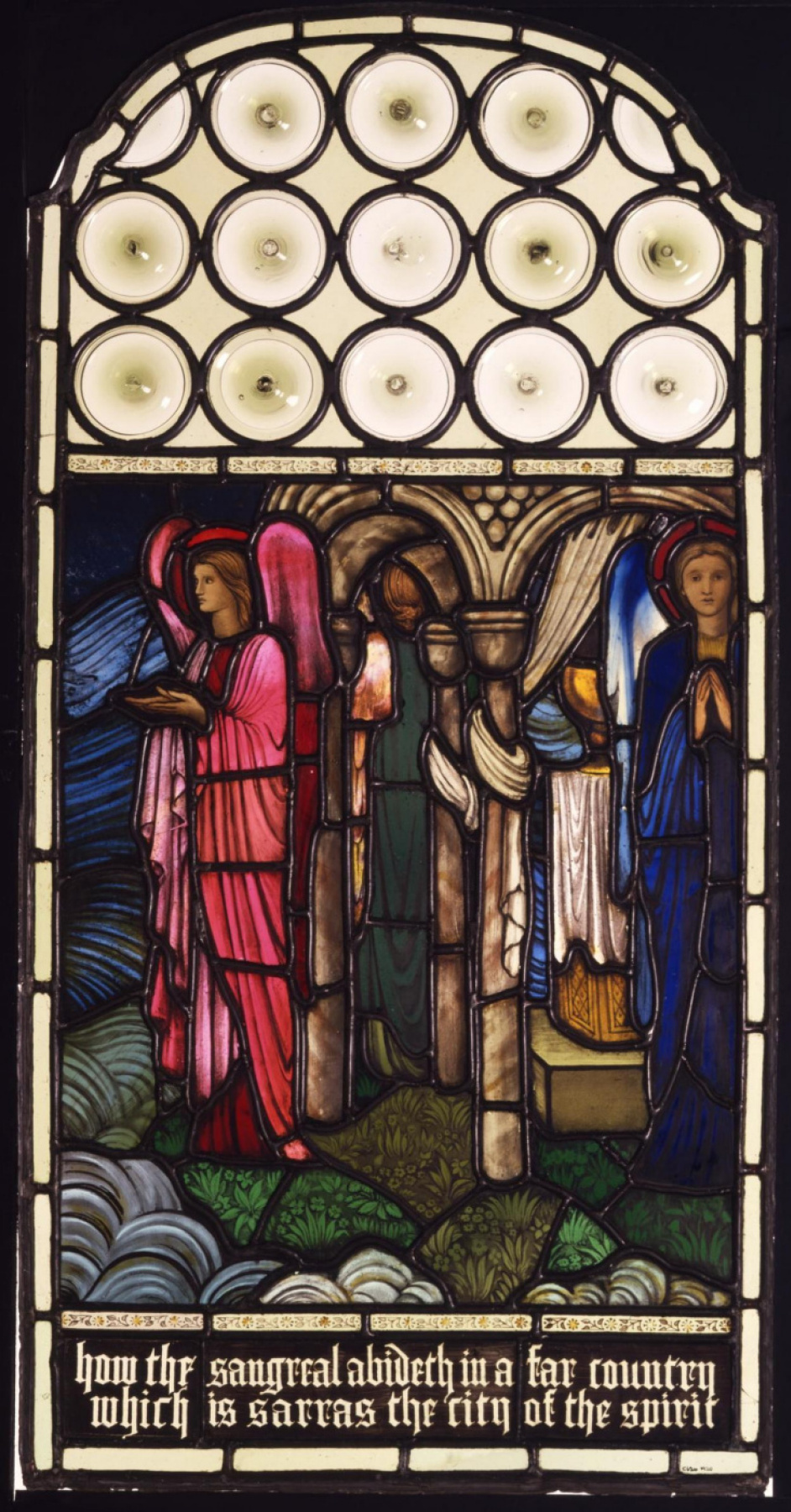 William Morris. Stained-glass window "Angels guarding the Holy Grail" (co-authorship with Edward Burne-Jones)