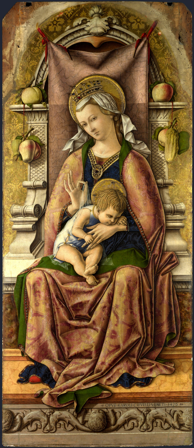 Carlo Crivelli. Madonna on the throne. The Central altar of San Domenico at Ascoli, polyptych, the Central image