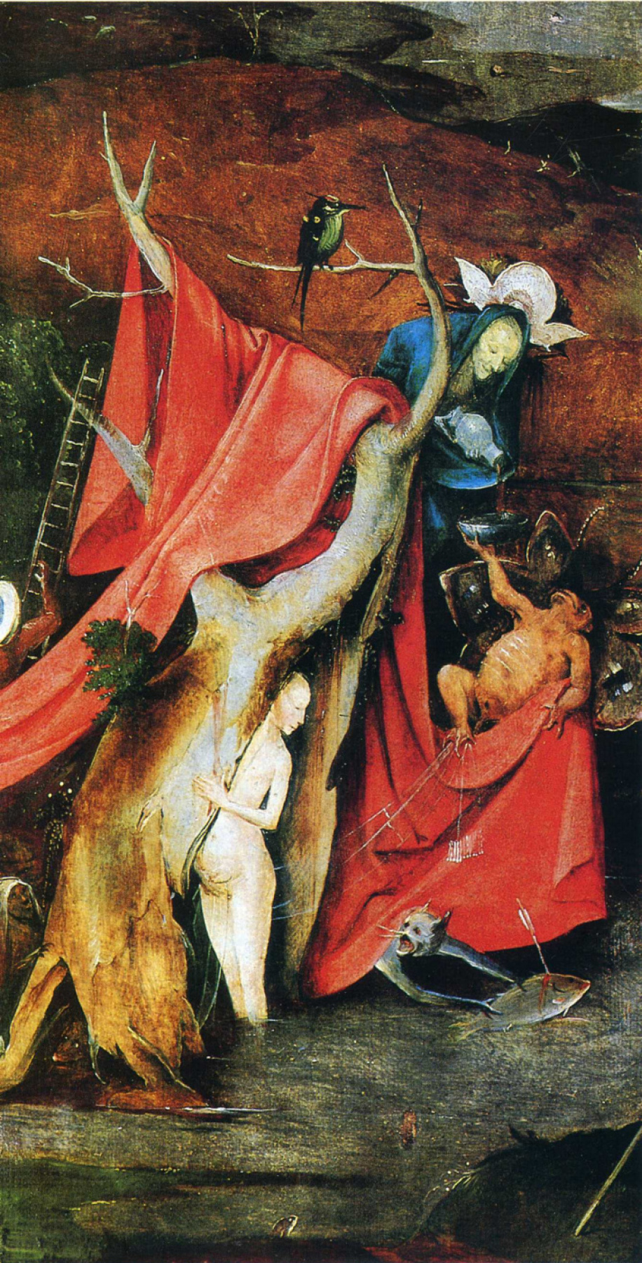 Hieronymus Bosch. The Temptation Of St. Anthony. Right wing of a triptych. Fragment