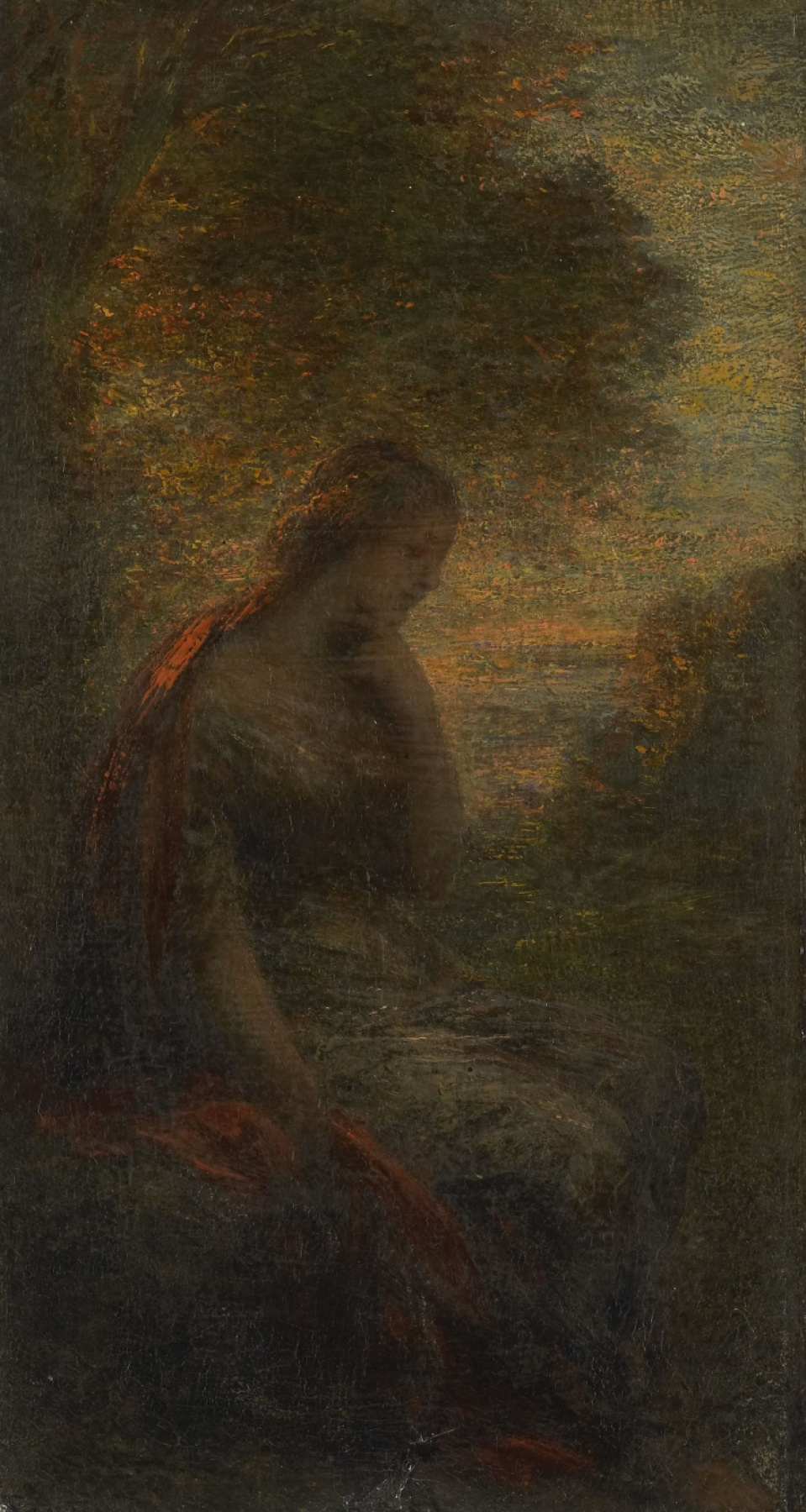 Henri Fantin-Latour. Woman near the tree at sunset