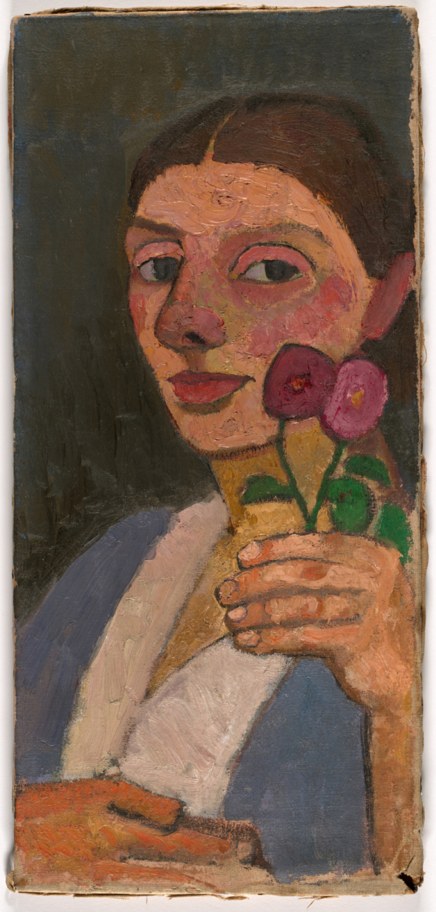 Paula Moderzon-Becker. Self-Portrait with Two Flowers in Her Raised Left Hand