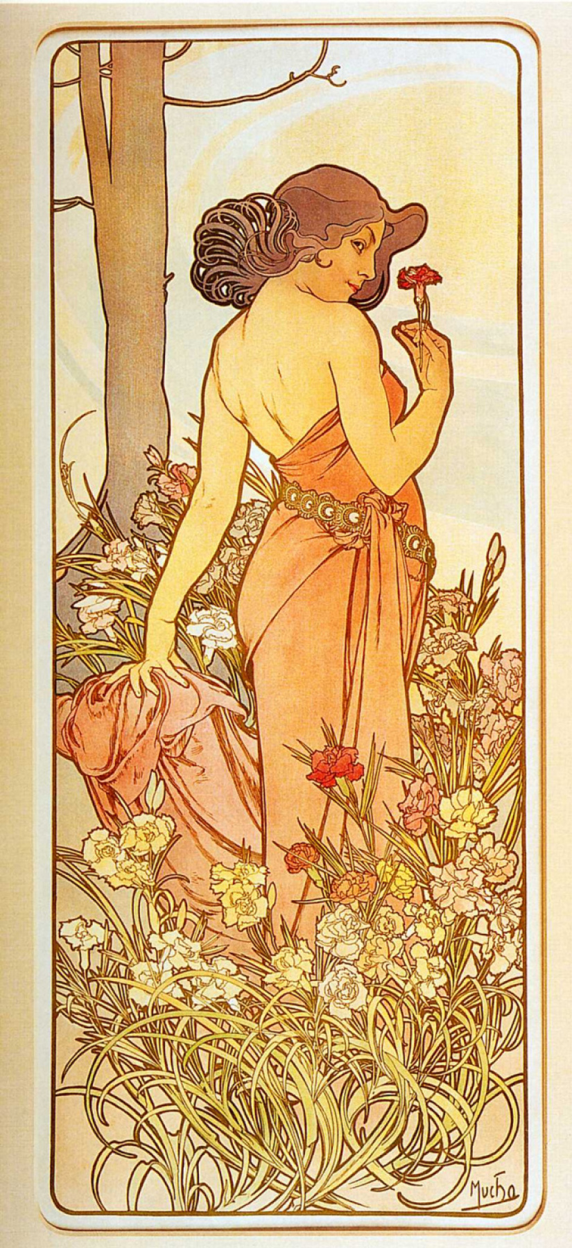 Alfons Mucha. 花：康乃馨