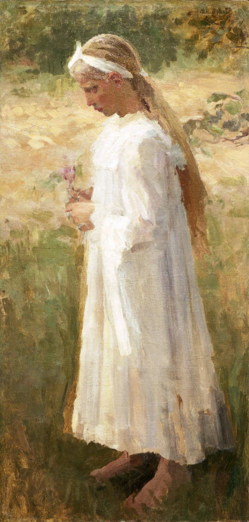 Mikhail Vasilyevich Nesterov. Girl in a white dress with a flower in her hand