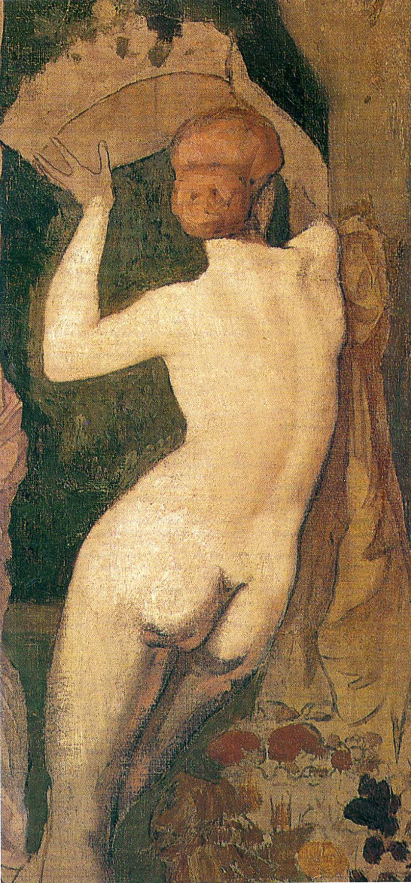 Pierre Cecil Puvi de Chavannes. A fragment of "Autumn",Nude girl at tree