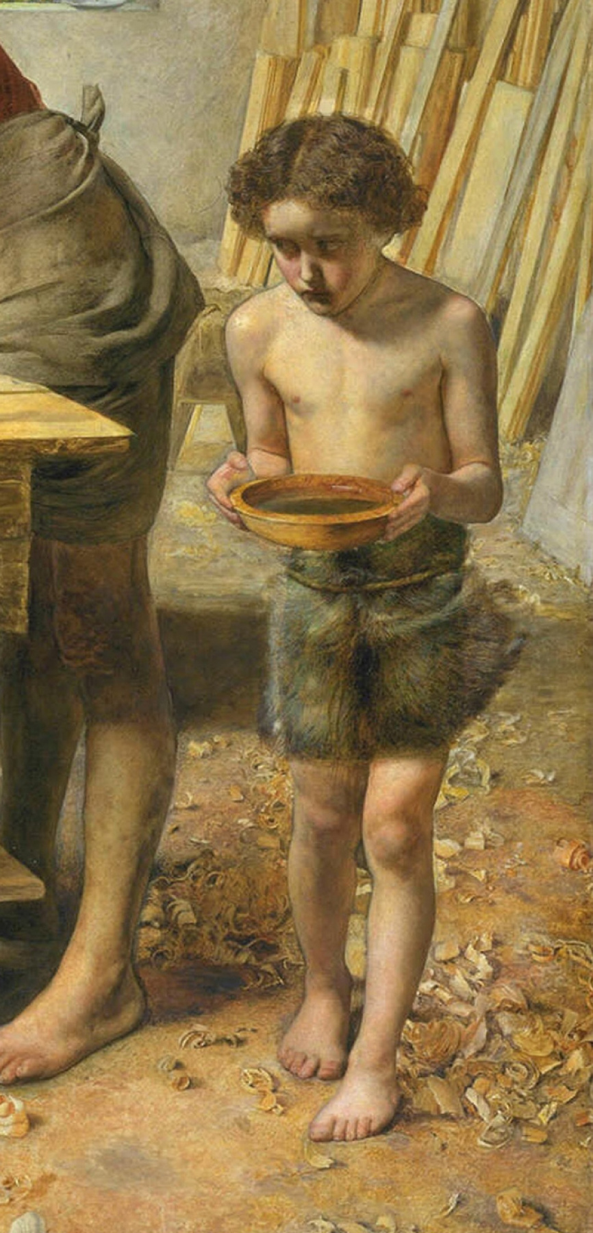 John Everett Millais. Christ in the house of his parents. Fragment. Young John the Baptist with a bowl