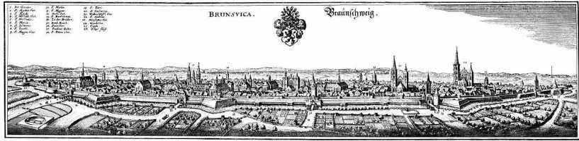 Matthaus Merian Elder. Braunschweig, view from the East