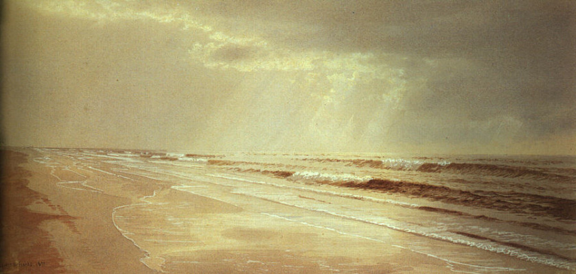 William Trost Richards. Beach with waves, painted by the sun